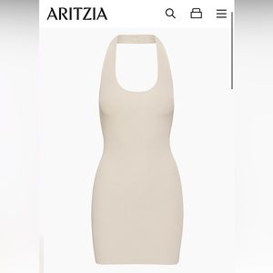 Beige ribbed halter dress